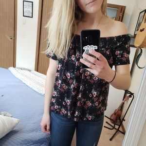 Floral black off the shoulder shirt